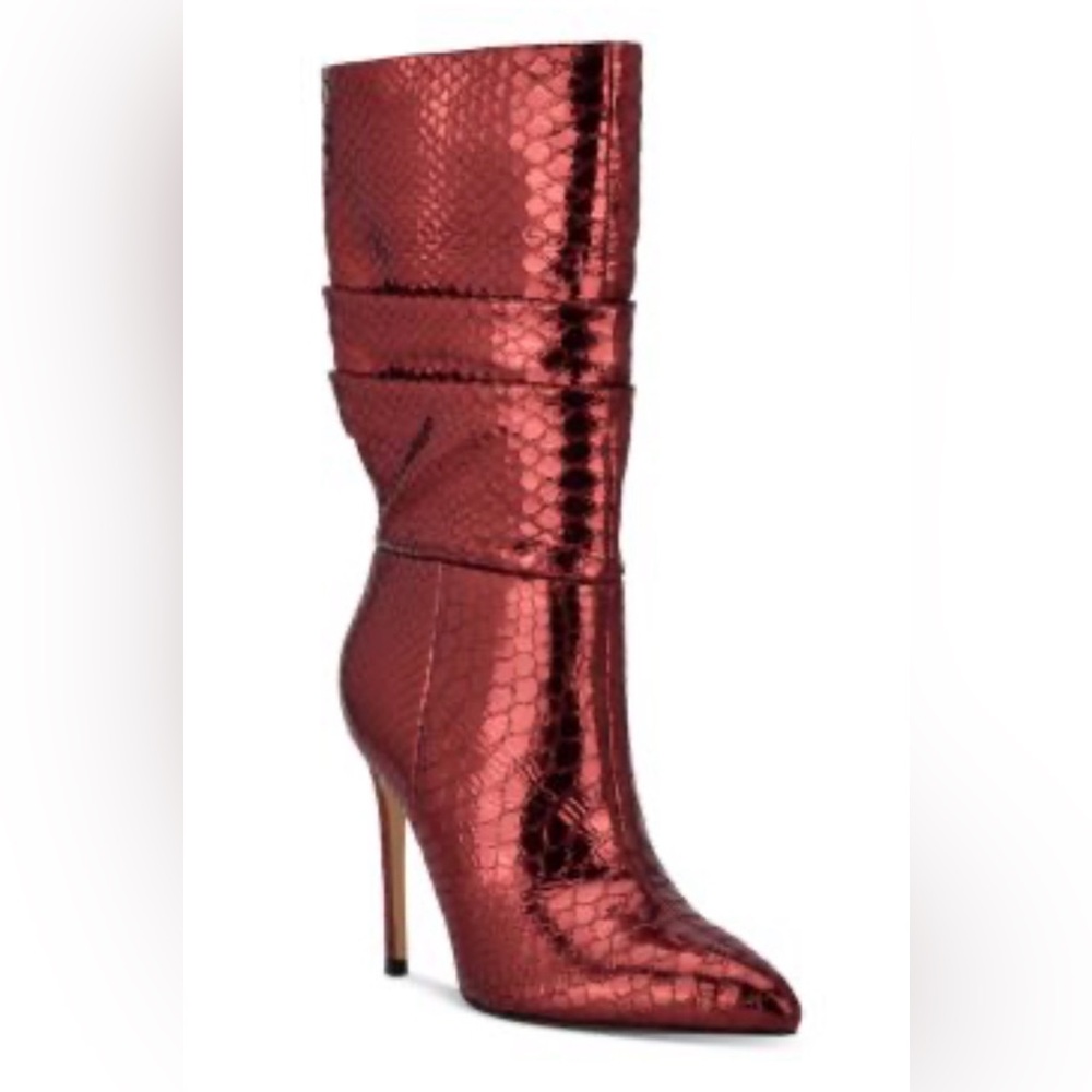Marc Fisher Romy Metallic Shiny Burgundy Heeled Boots